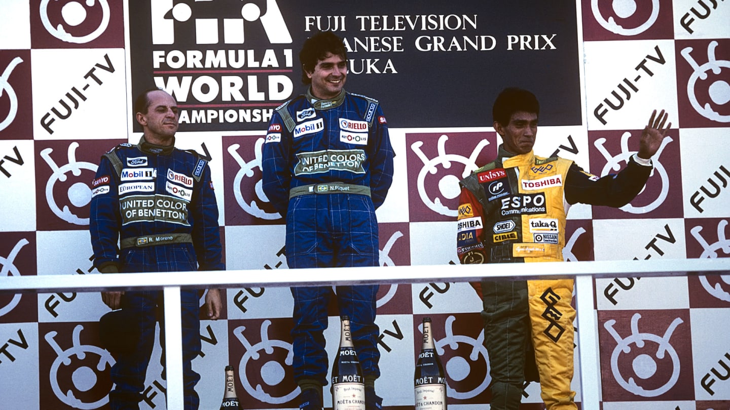 Nelson Piquet, Roberto Moreno, Aguri Suzuki, Grand Prix of Japan, Suzuka Circuit, 21 October 1990.