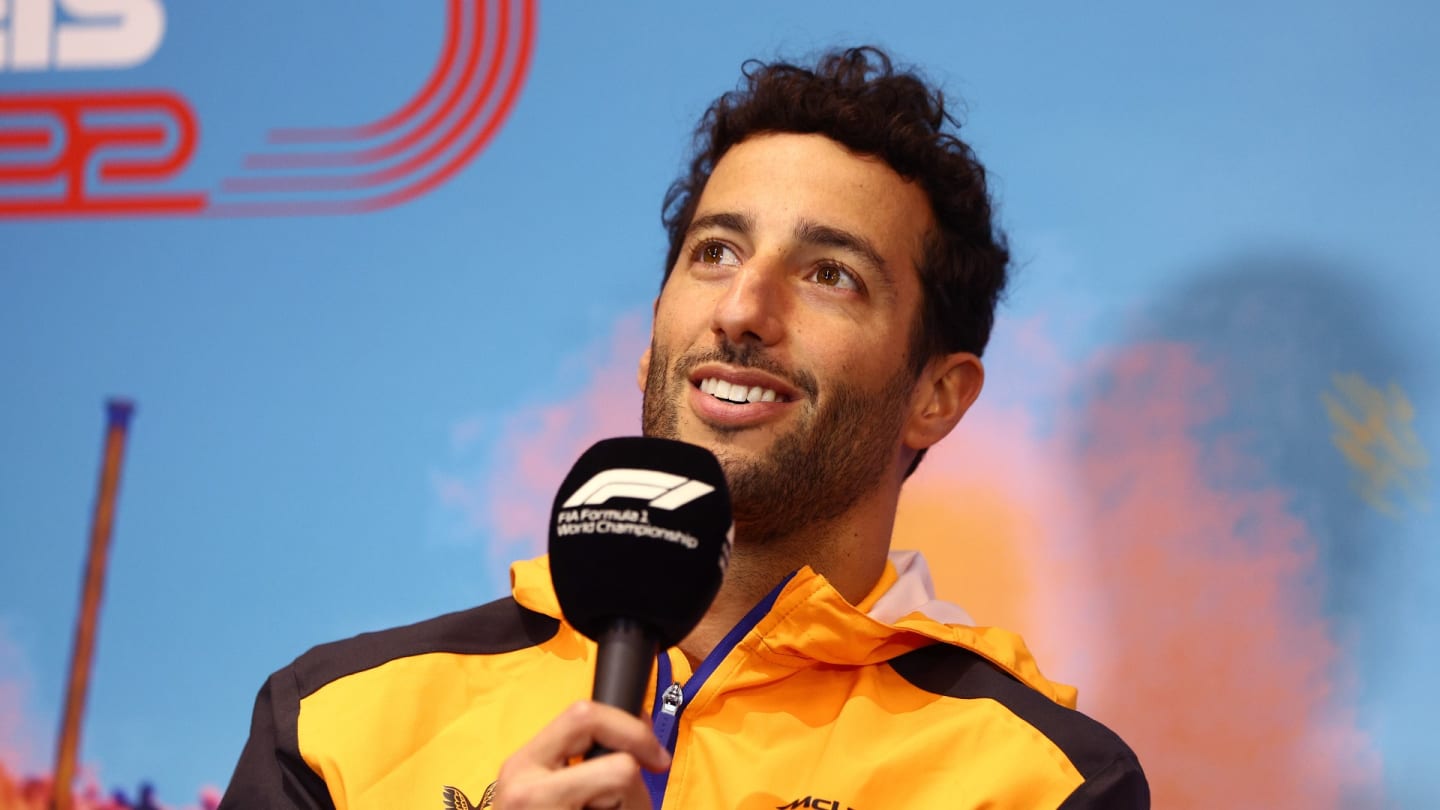 Daniel Ricciardo of Australia and McLaren talks in the Drivers Press Conference during previews ahead of the F1 Grand Prix of Austria at Red Bull Ring on July 07, 2022 in Spielberg, Austria. (Photo by Clive Rose/Getty Images)