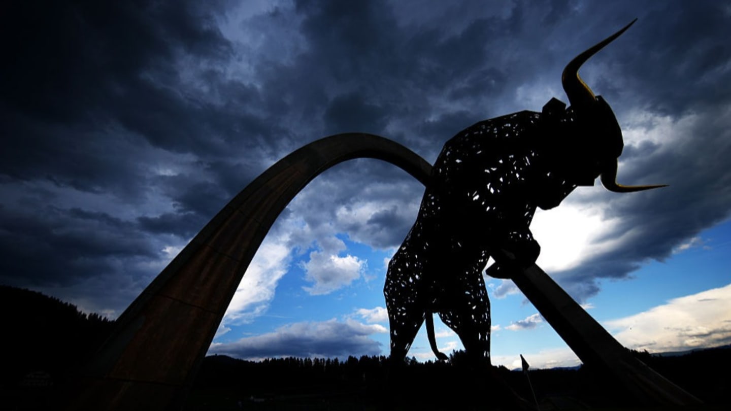 SPIELBERG, AUSTRIA - JUNE 30: A general view of the Red Bull statue during previews ahead of the