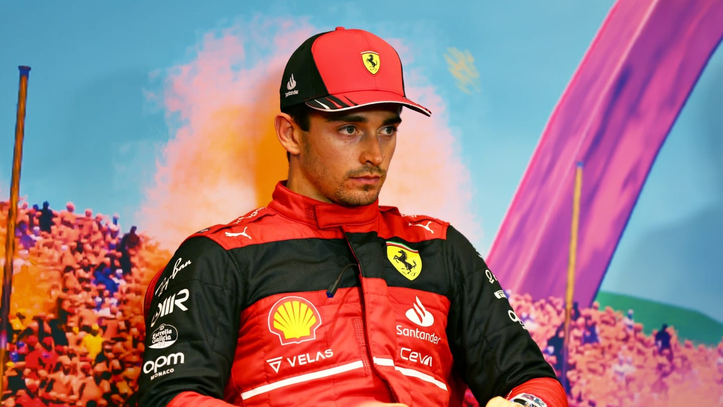 Second placed Charles Leclerc of Monaco and Ferrari looks on in the press conference after the F1 Grand Prix of Austria Sprint at Red Bull Ring on July 09, 2022 in Spielberg, Austria. (Photo by Lars Baron/Getty Images)