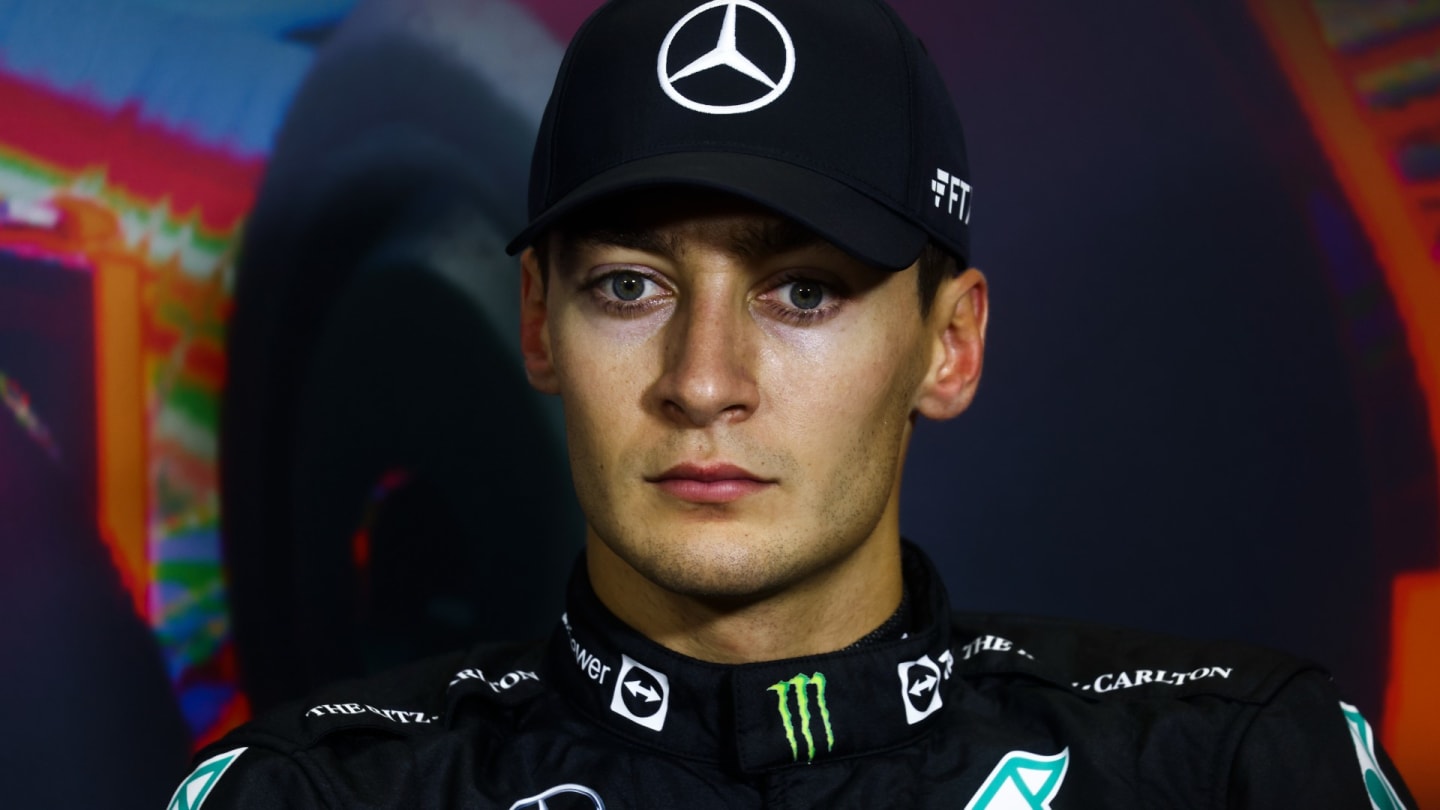 George Russell of Mercedes during the press conference after the Formula 1 Italian Grand Prix race at Circuit Monza, on September 11, 2022 in Monza, Italy (Photo by Beata Zawrzel/NurPhoto via Getty Images)