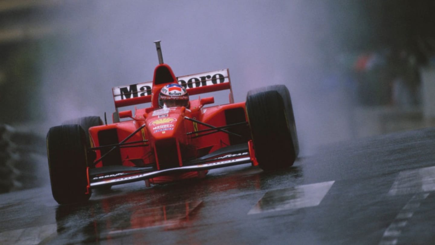 Michael Schumacher of Germany drives the #5 Scuderia Ferrari Marlboro Ferrari F310B Ferrari V10 in