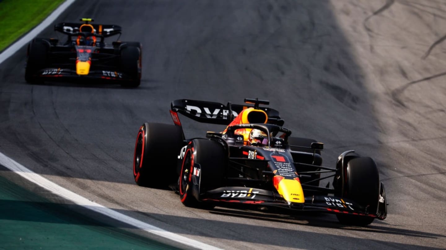 SAO PAULO, BRAZIL - NOVEMBER 13: Max Verstappen of the Netherlands driving the (1) Oracle Red Bull