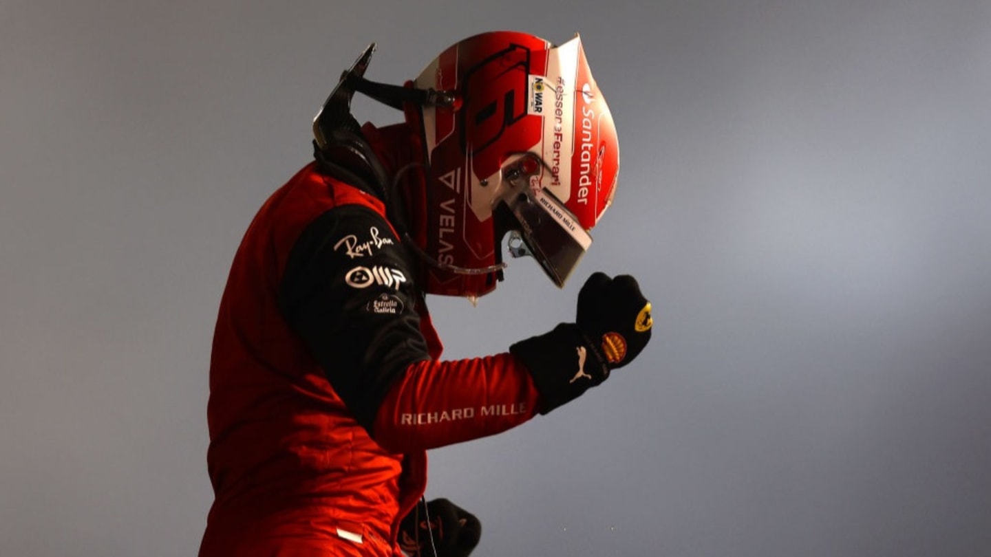BAHRAIN, BAHRAIN - MARCH 20: Race winner Charles Leclerc of Monaco and Ferrari celebrates in parc
