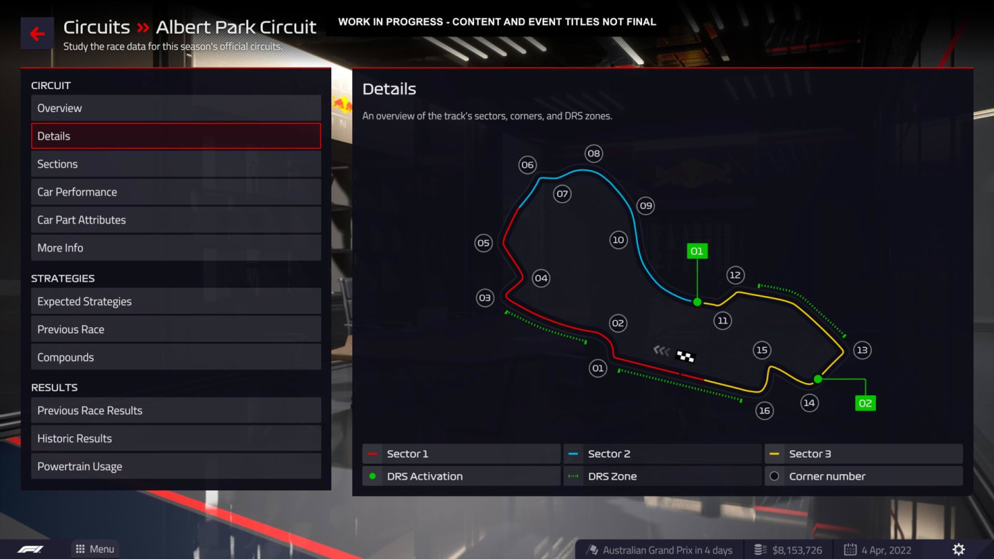 Race preview screens give you everything you need for the sessions ahead