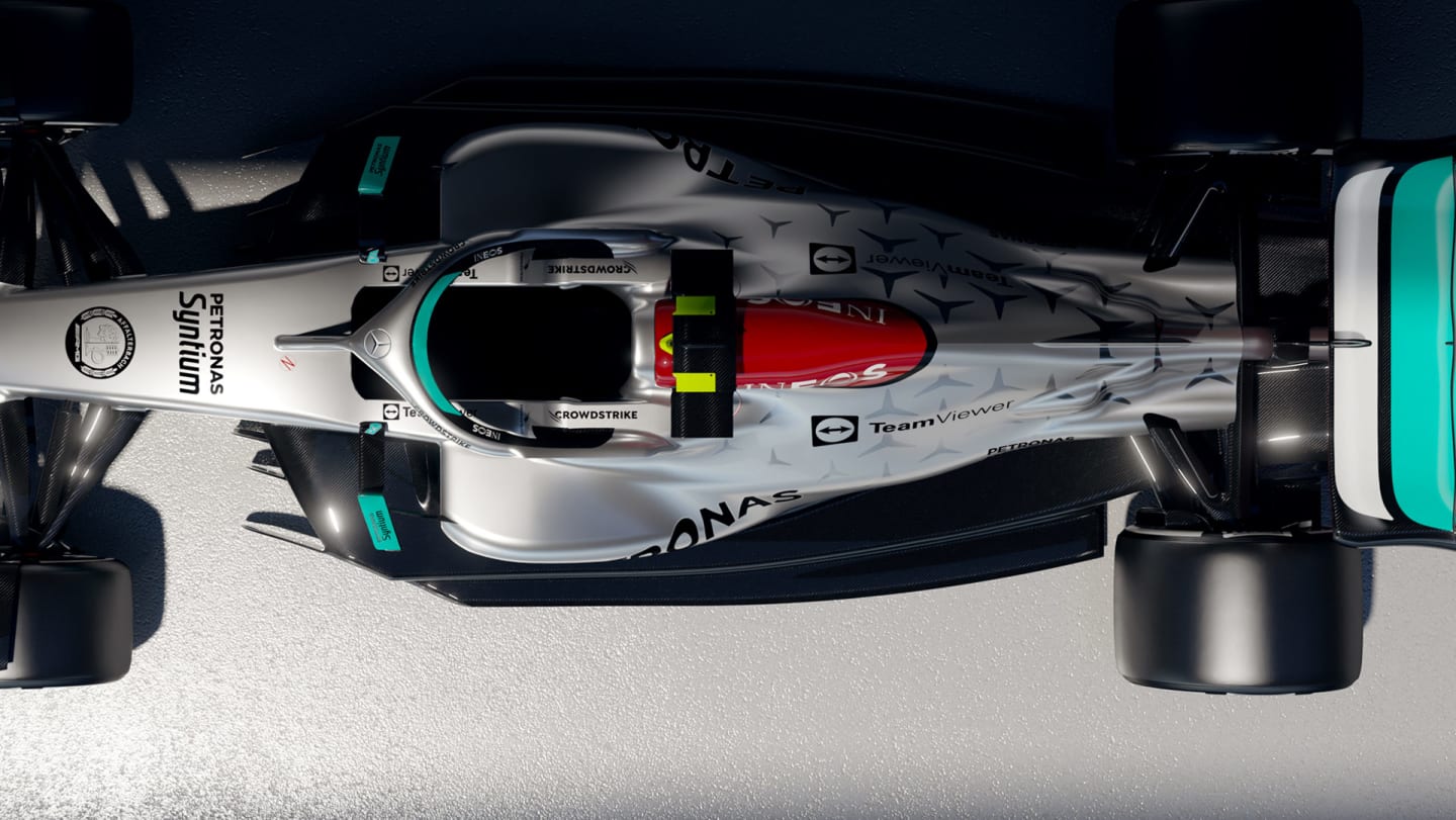 Top down view of the W13 showing the floor channels jutting out