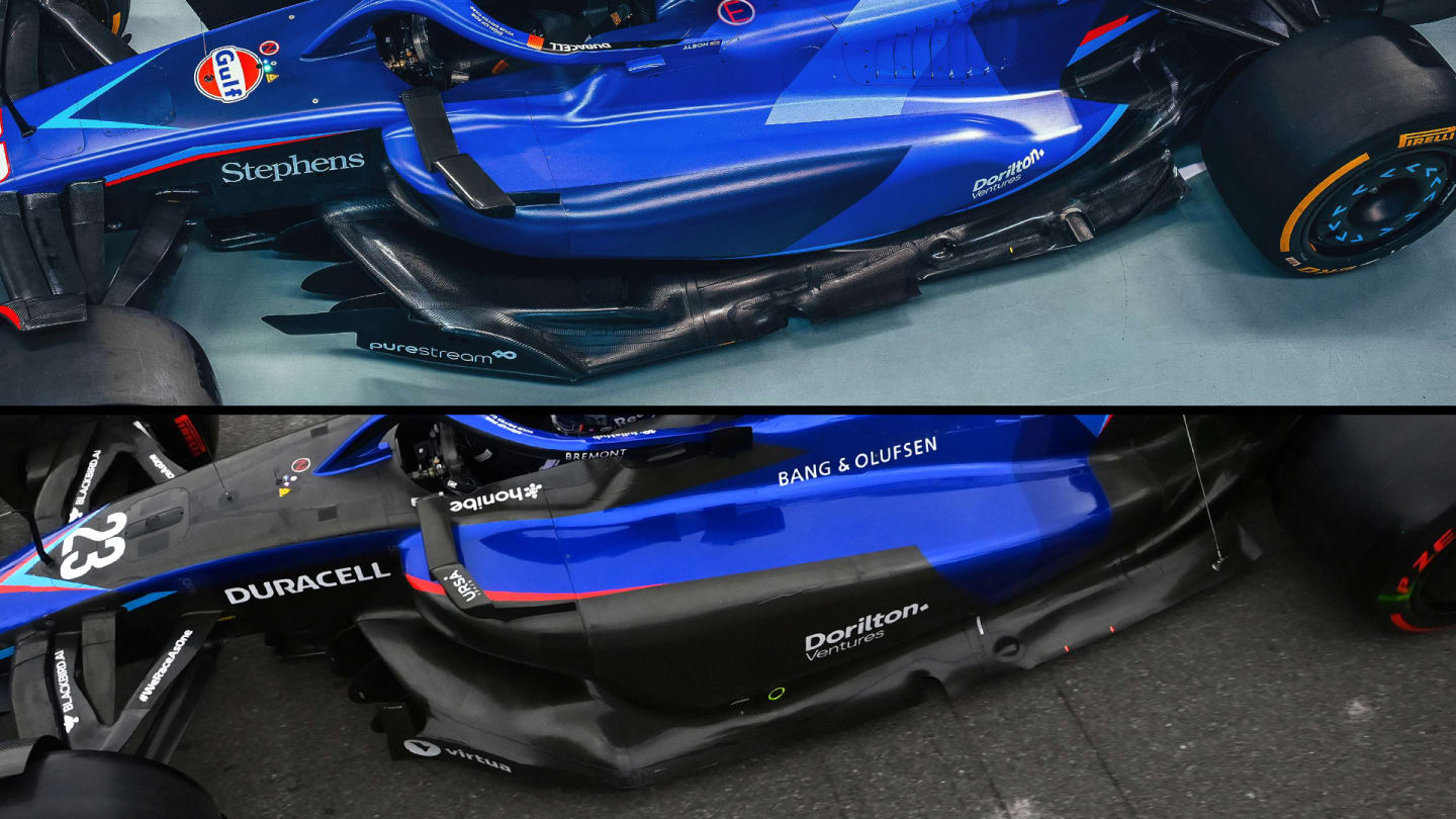Williams FW44 and FW45 sidepods compared