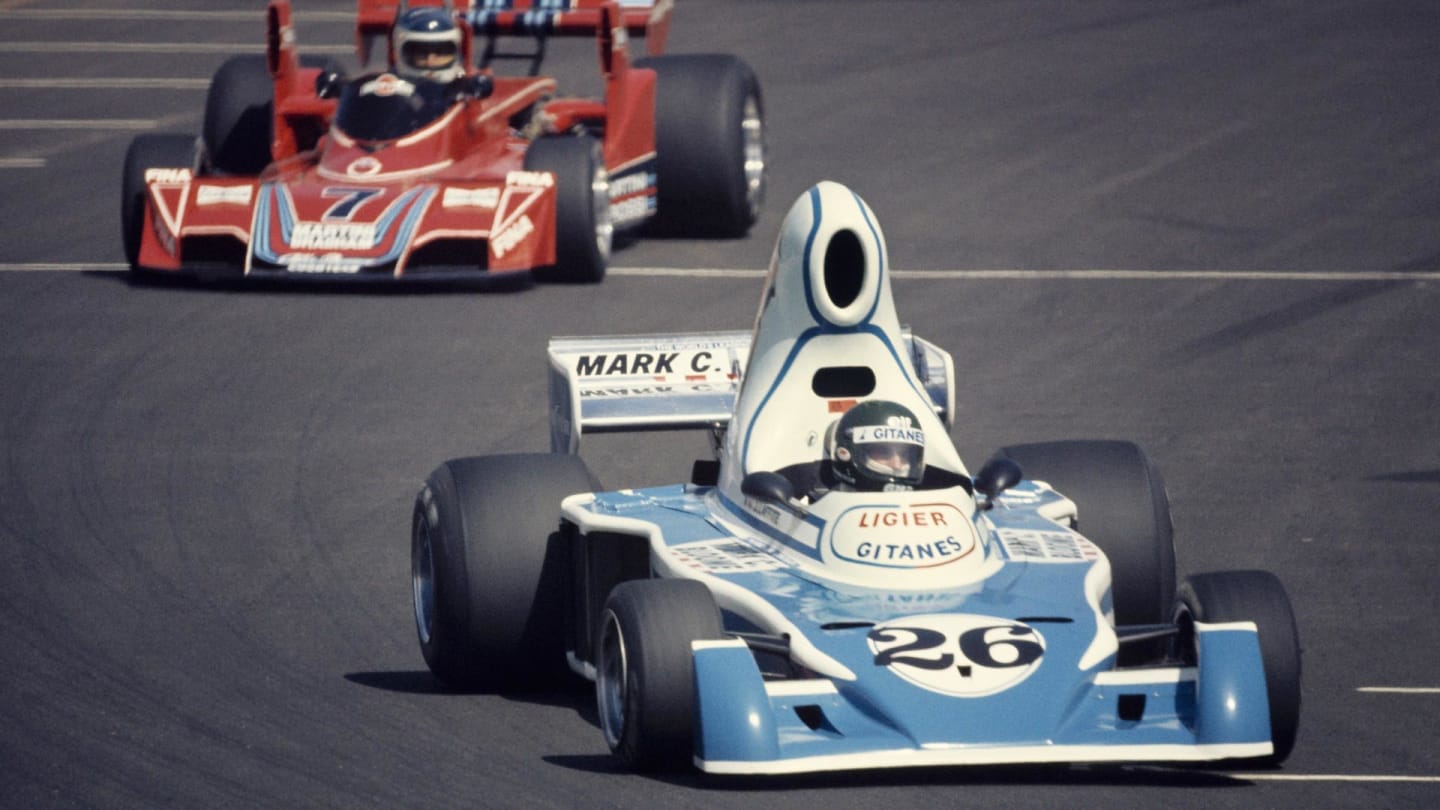 The Ligier JS5 looked odd even compared to other cars of the era, including the Brabham BT45 – which had high side-mounted air intakes – behind it