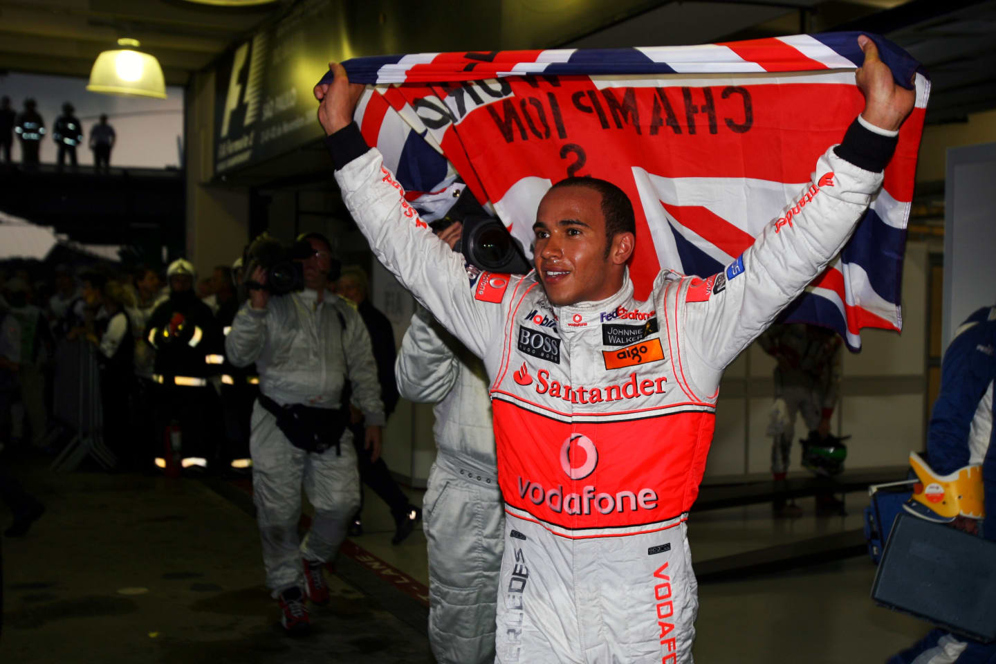 Lewis Hamilton (GBR) McLaren celebrates his World Championship in parc ferme.
Formula One World