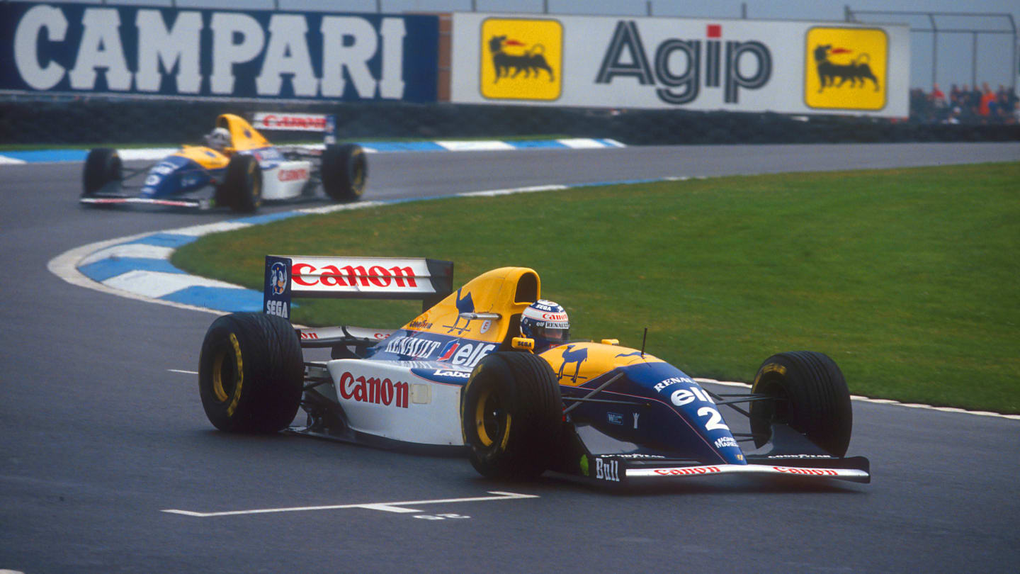 1993 European Grand Prix.
Donington Park, England.
9-11 April 1993.
Alain Prost leads teammate