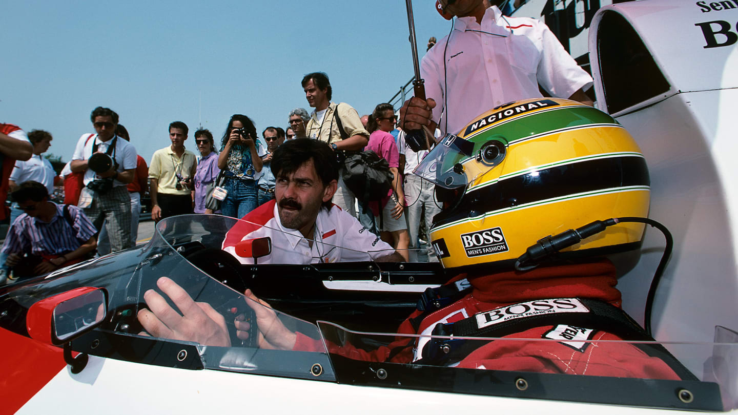 Ayrton Senna, Gordon Murray, Grand Prix of France, Paul Ricard, 09 July 1989. (Photo by Paul-Henri