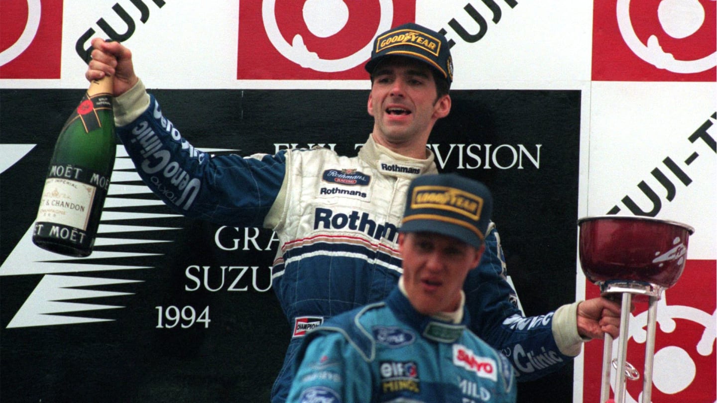 Damon Hill, Michael Schumacher on the podium, 1994 Japanese Grand