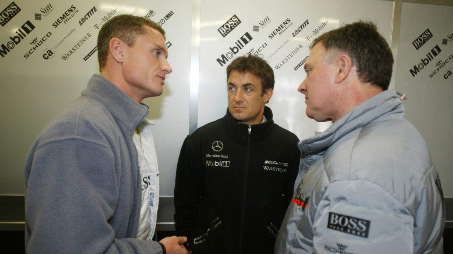 2002 West McLaren Mercedes Launch
David Coulthard talks with Jean Alesi and Team Manager David