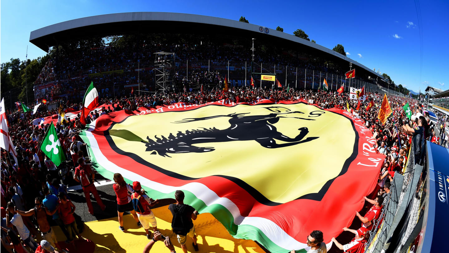 Fans with giant Ferrari flag at Formula One World Championship, Rd12, Italian Grand Prix, Race,