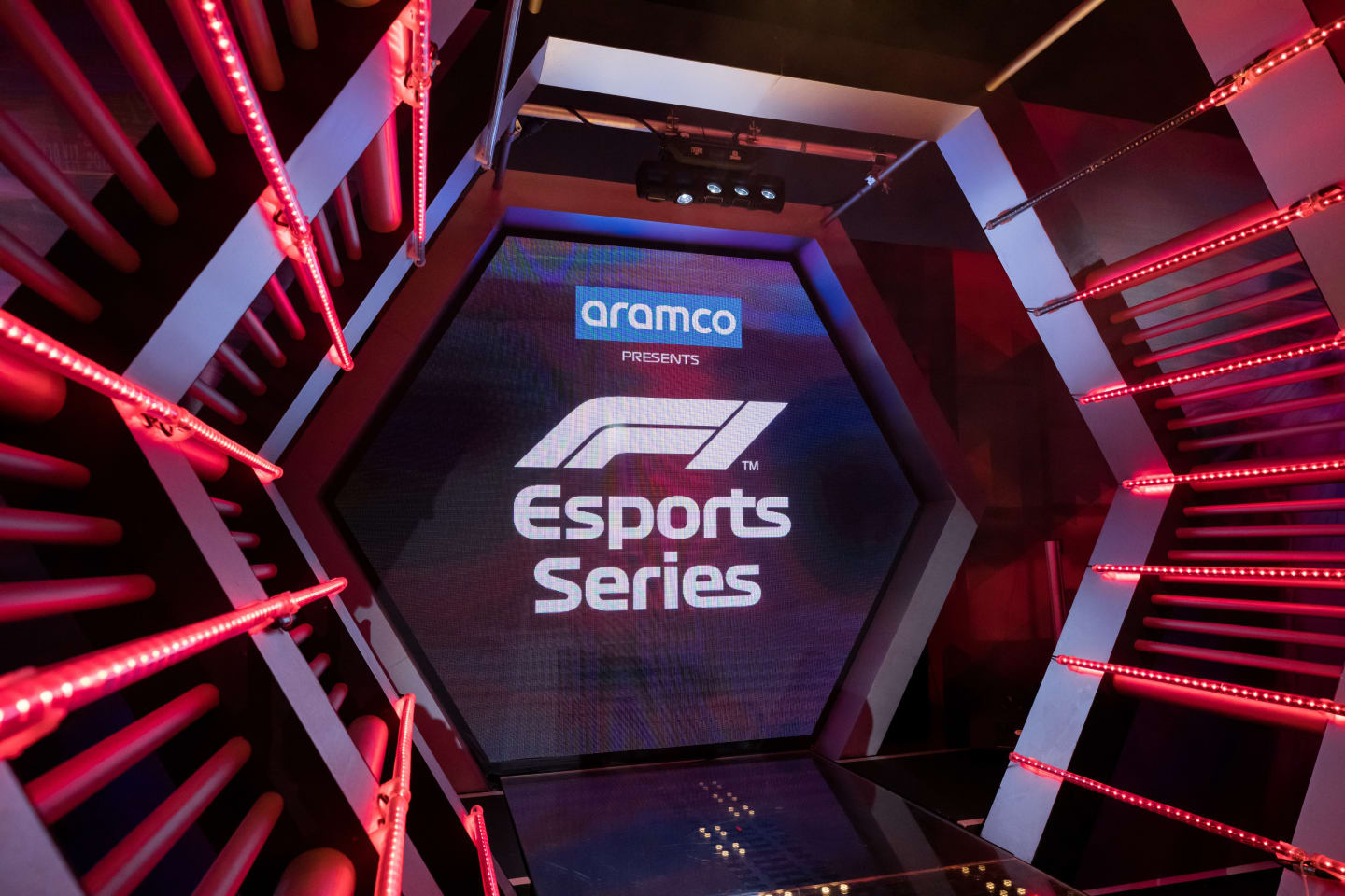 FULHAM, ENGLAND - OCTOBER 14: A detail view of the F1 Esports arena during round 1 of the F1