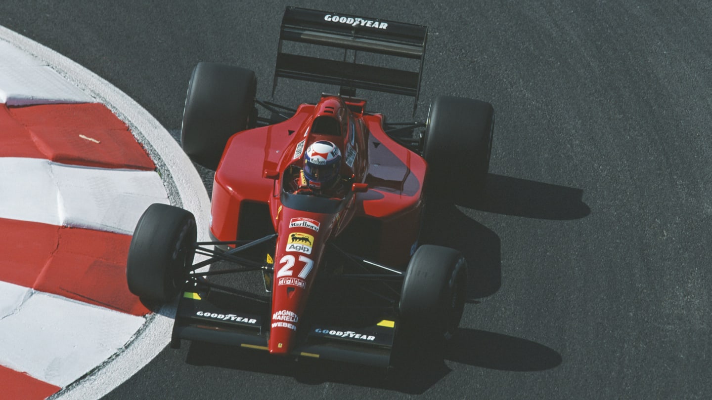 Alain Prost of France drives the #27 Scuderia Ferrari SpA Ferrari 643 Ferrari V12 during practice