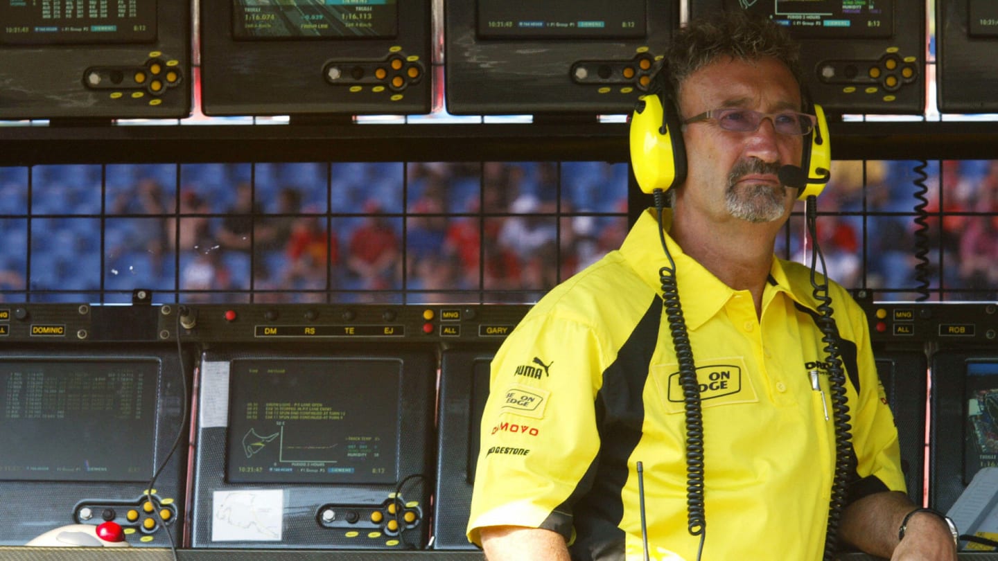 Hockenheim, GERMANY:  (FILES) - Picture of Irish Jordan-Ford director Eddie Jordan taken in the pit