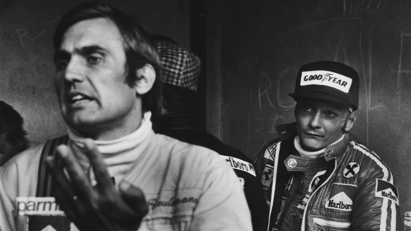 Monza, Italy. 10th - 12th September 1976.
Niki Lauda (Ferrari 312T2), 4th position, listens to