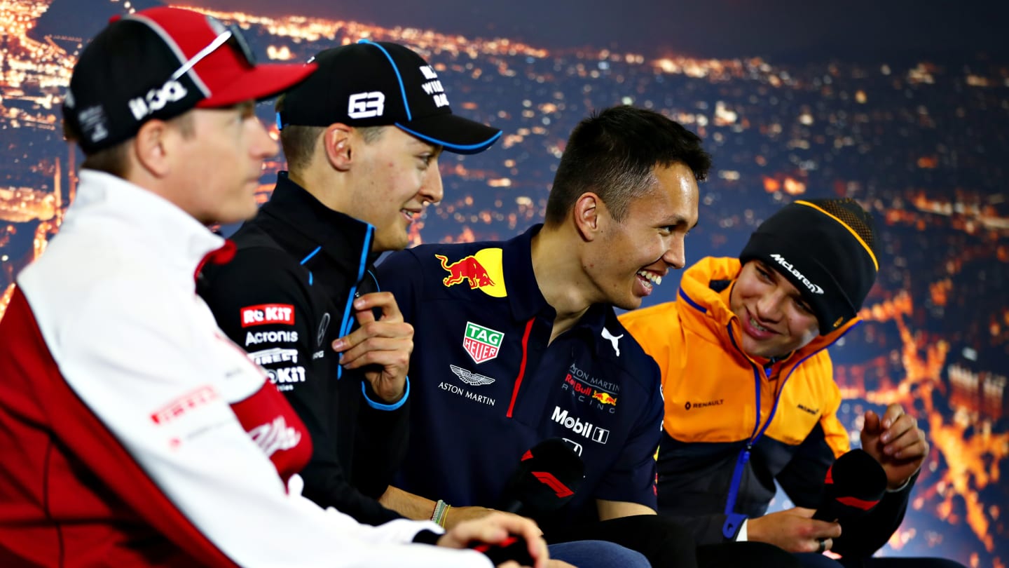 BARCELONA, SPAIN - FEBRUARY 19: Alexander Albon of Thailand and Red Bull Racing, Lando Norris of