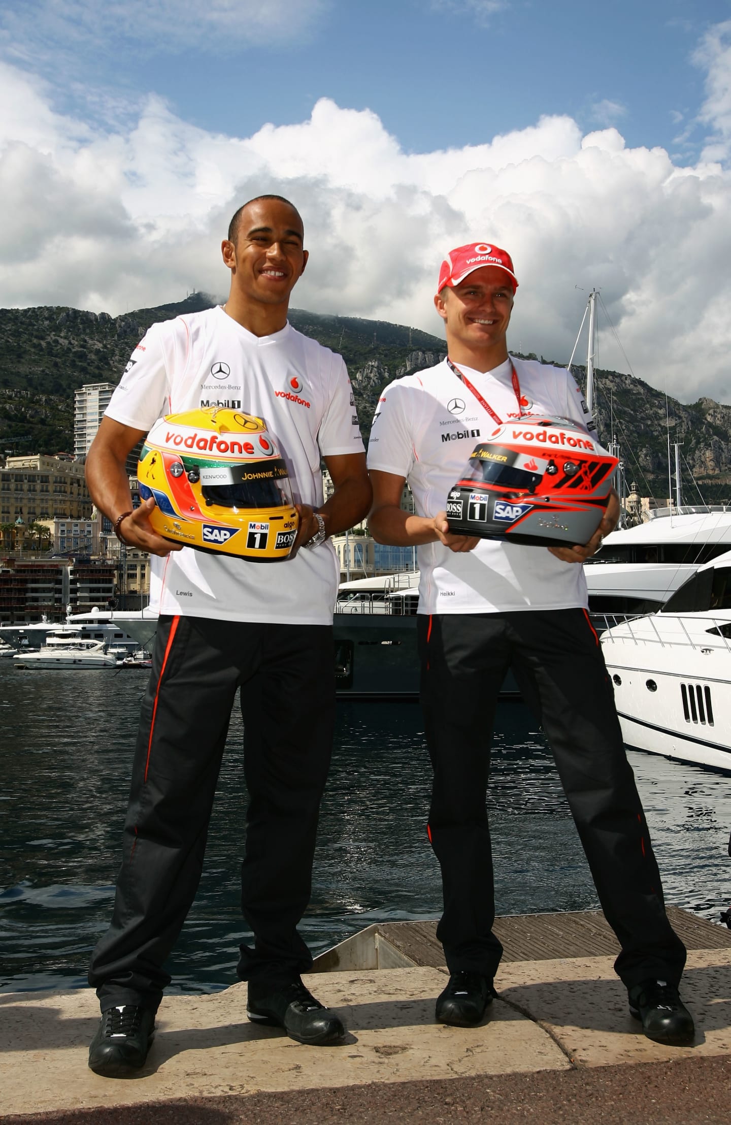 MONTE CARLO, MONACO - MAY 21:  Mclaren Mercedes drivers Lewis Hamilton (L) of Great Britain and