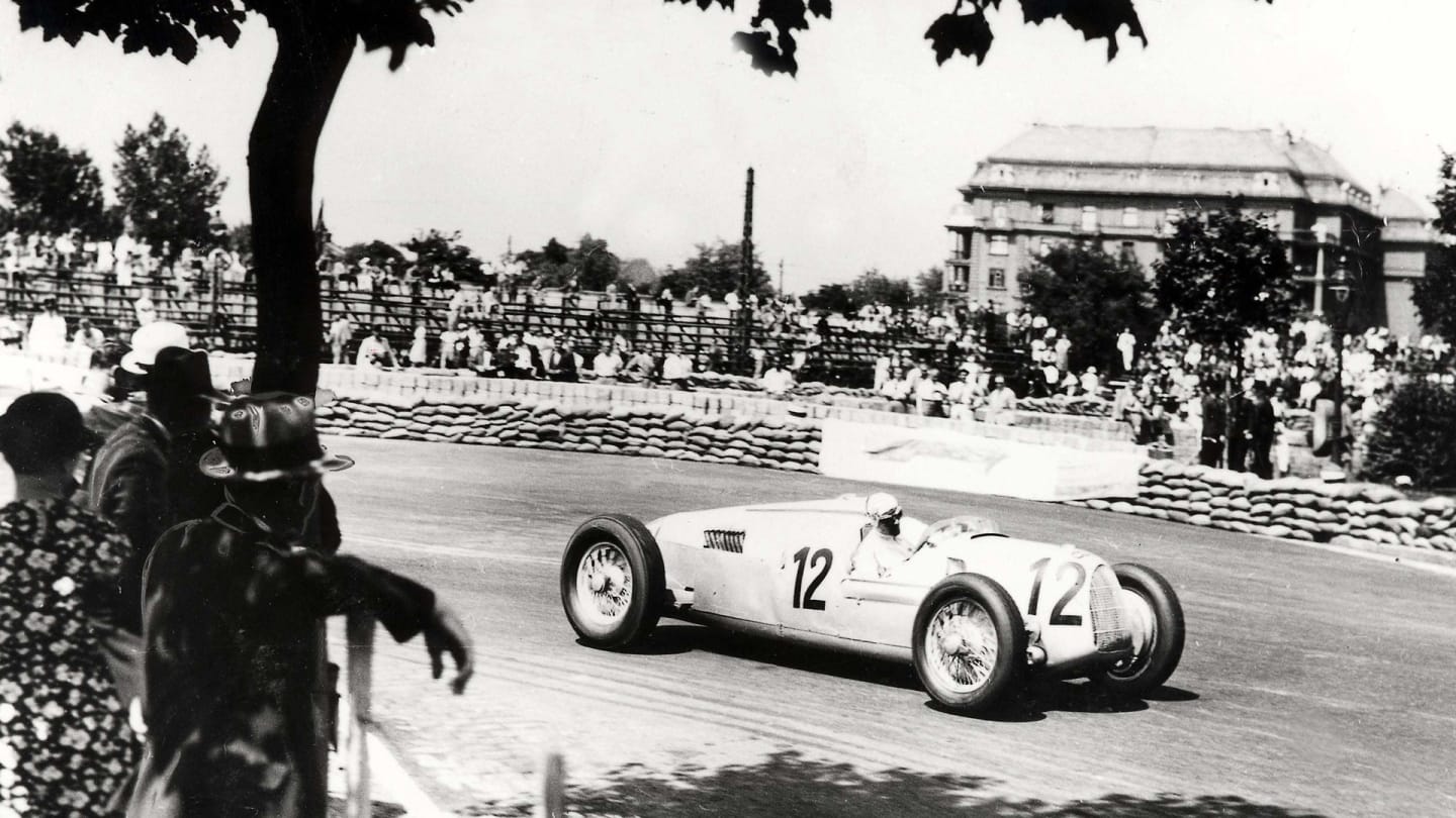 Hans Stuck Snr en route to fifth place in the 1936 Hungarian Grand Prix at the wheel of the Auto Union Type C