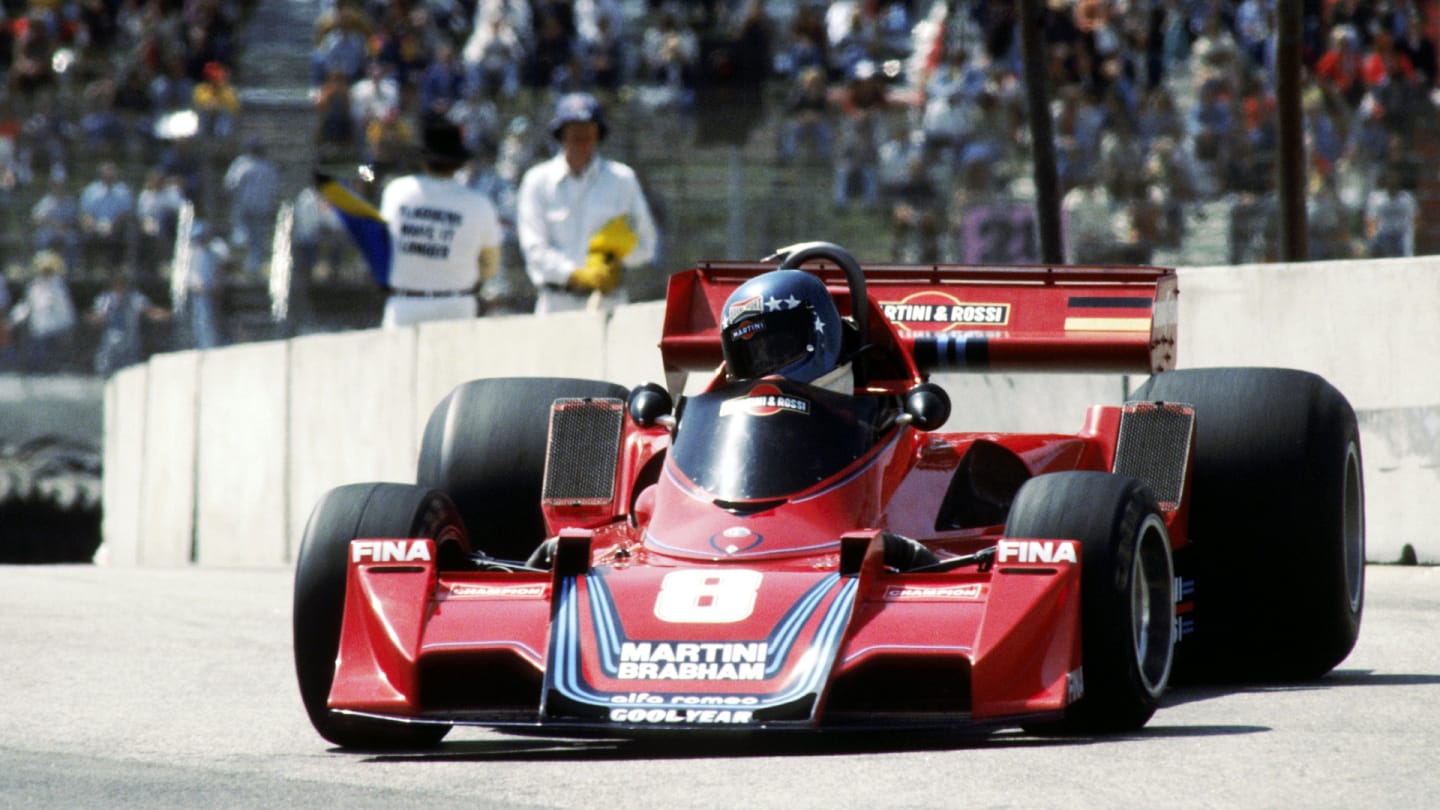 The closest Stuck came to F1 glory - with Brabham in the 1977 USA West Grand Prix 