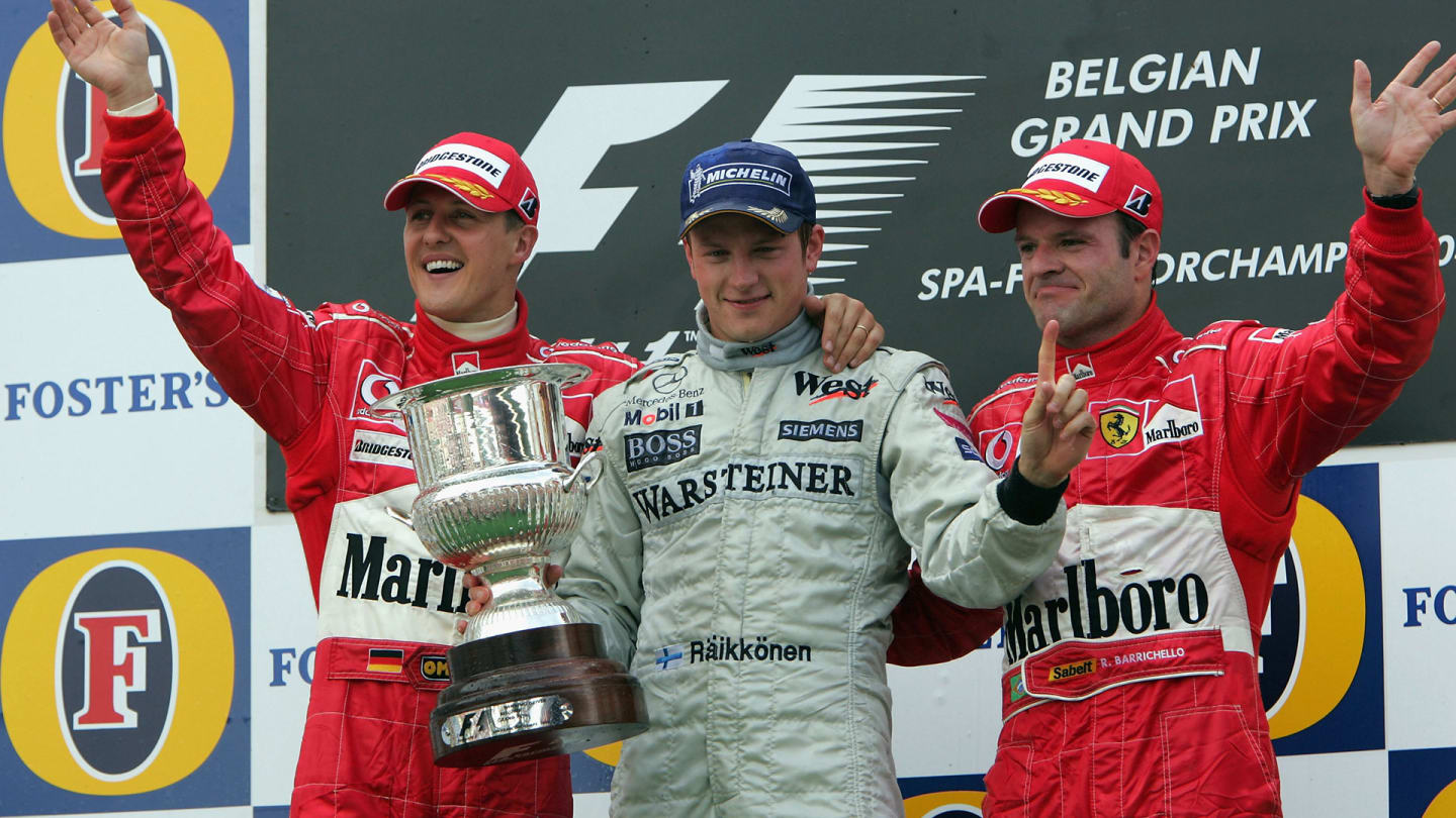 SPA FRANCORCHAMPS, BELGIUM - AUGUST 29: Kimi Raikkonen of Finland and McLaren Mercedes celebrates