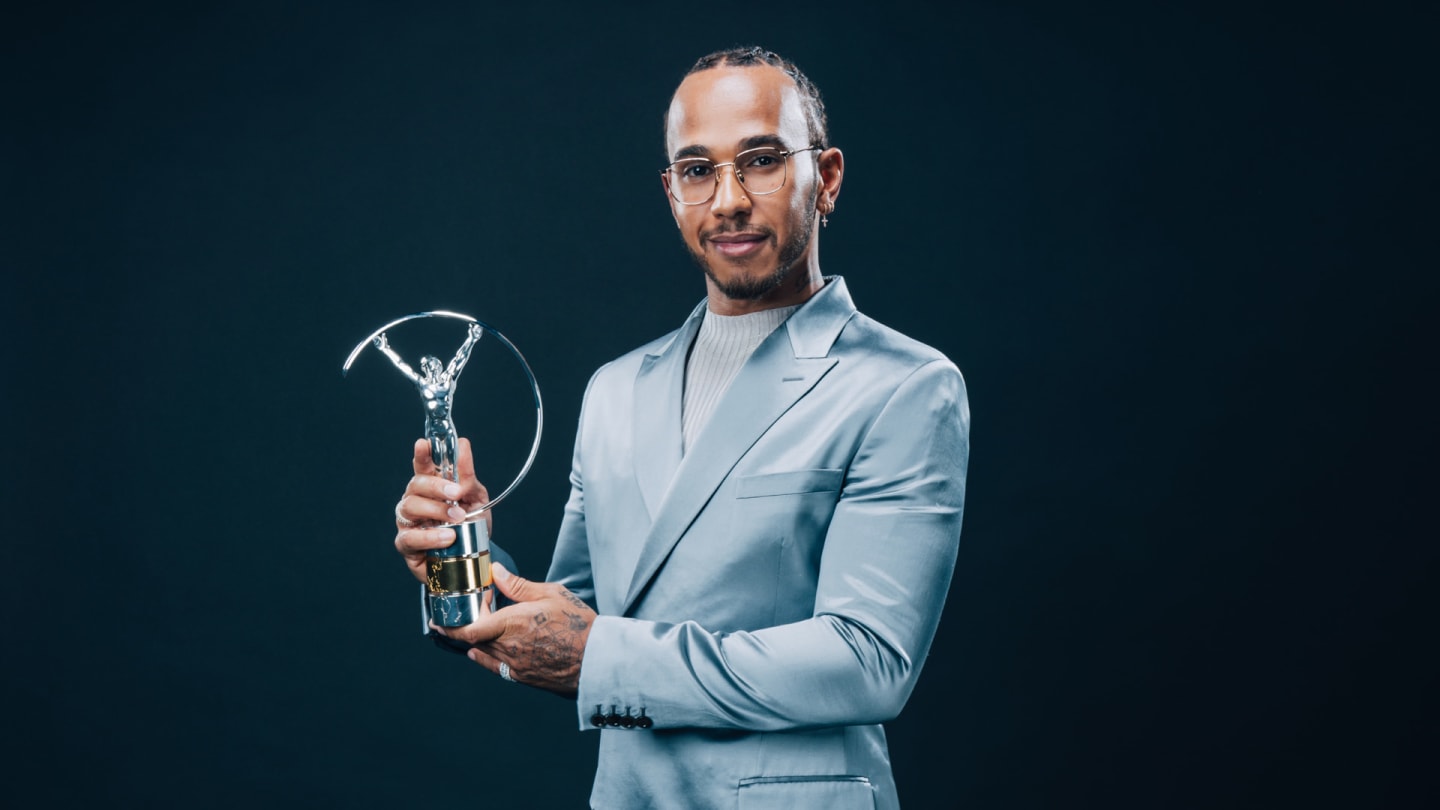 BERLIN, GERMANY - FEBRUARY 17:  Laureus World Sportsman of the Year winner Lewis Hamilton poses