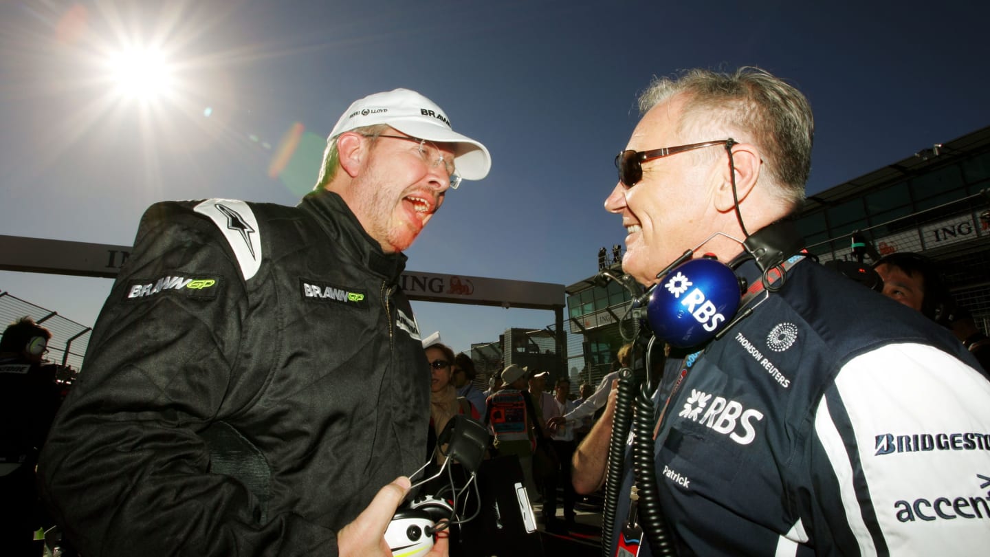 (L to R): Ross Brawn (GBR) Brawn Grand Prix Team Principal on the grid with Patrick Head (GBR)