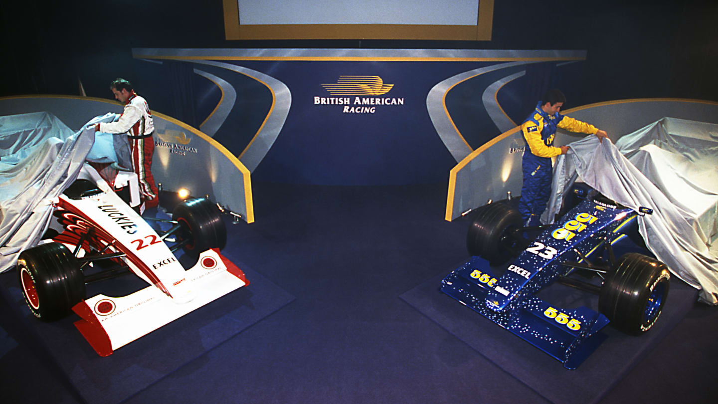 Jacques Villeneuve (CDN) and Riccardo Zonta (BRA) at British American Racing Launch, BAR Factory,