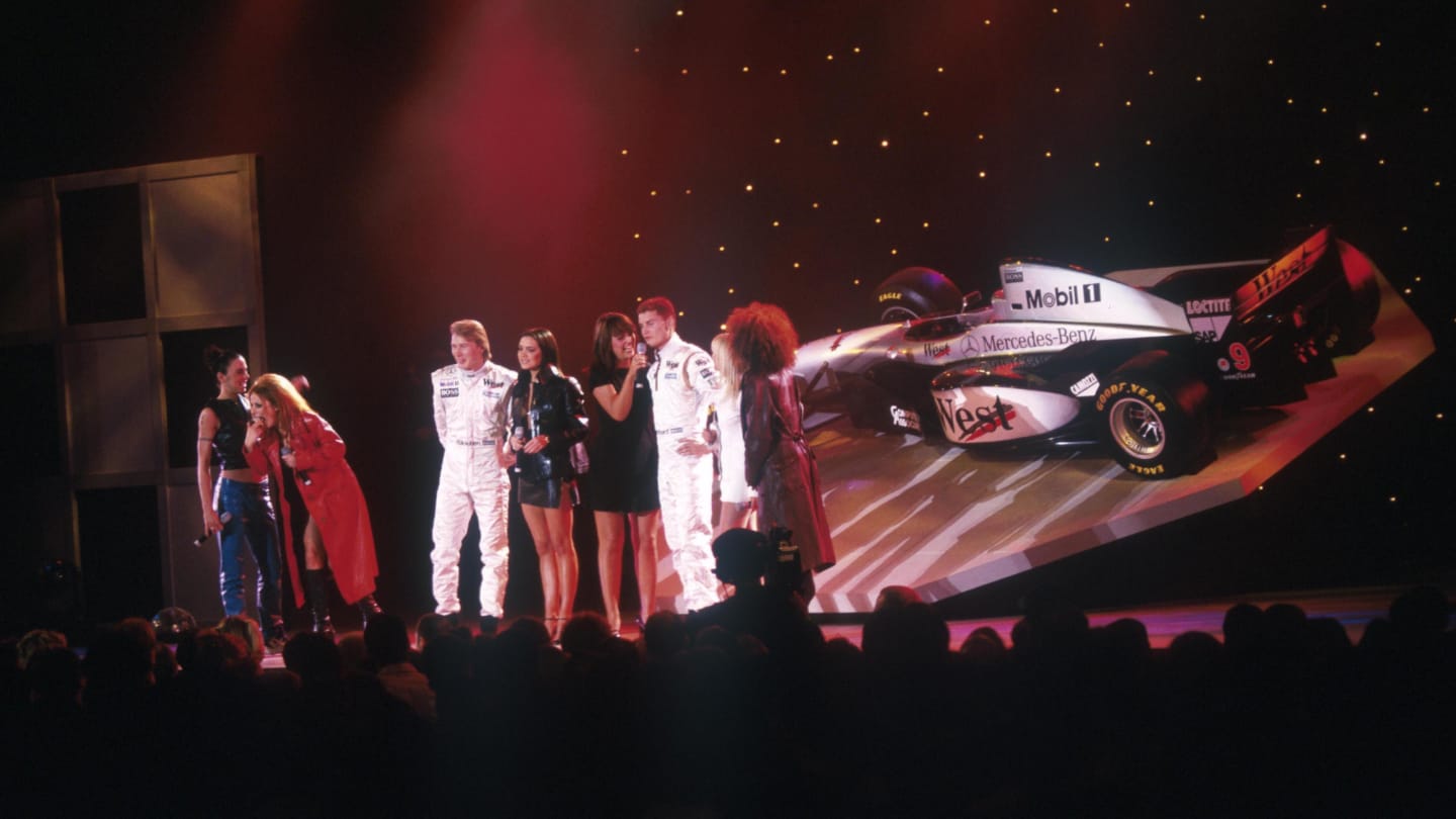 Mika Hakkinen (FIN) David Coulthard (GBR) meet the Spice Girls
McLaren Mercedes MP4/12 Launch,