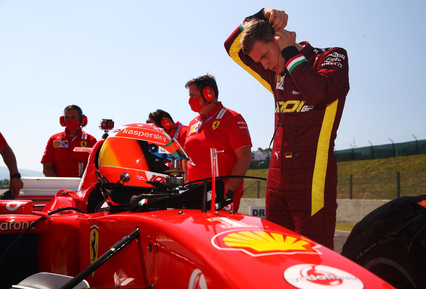 SCARPERIA, ITALY - SEPTEMBER 13: Mick Schumacher of Germany prepares to drive the Ferrari F2004 of
