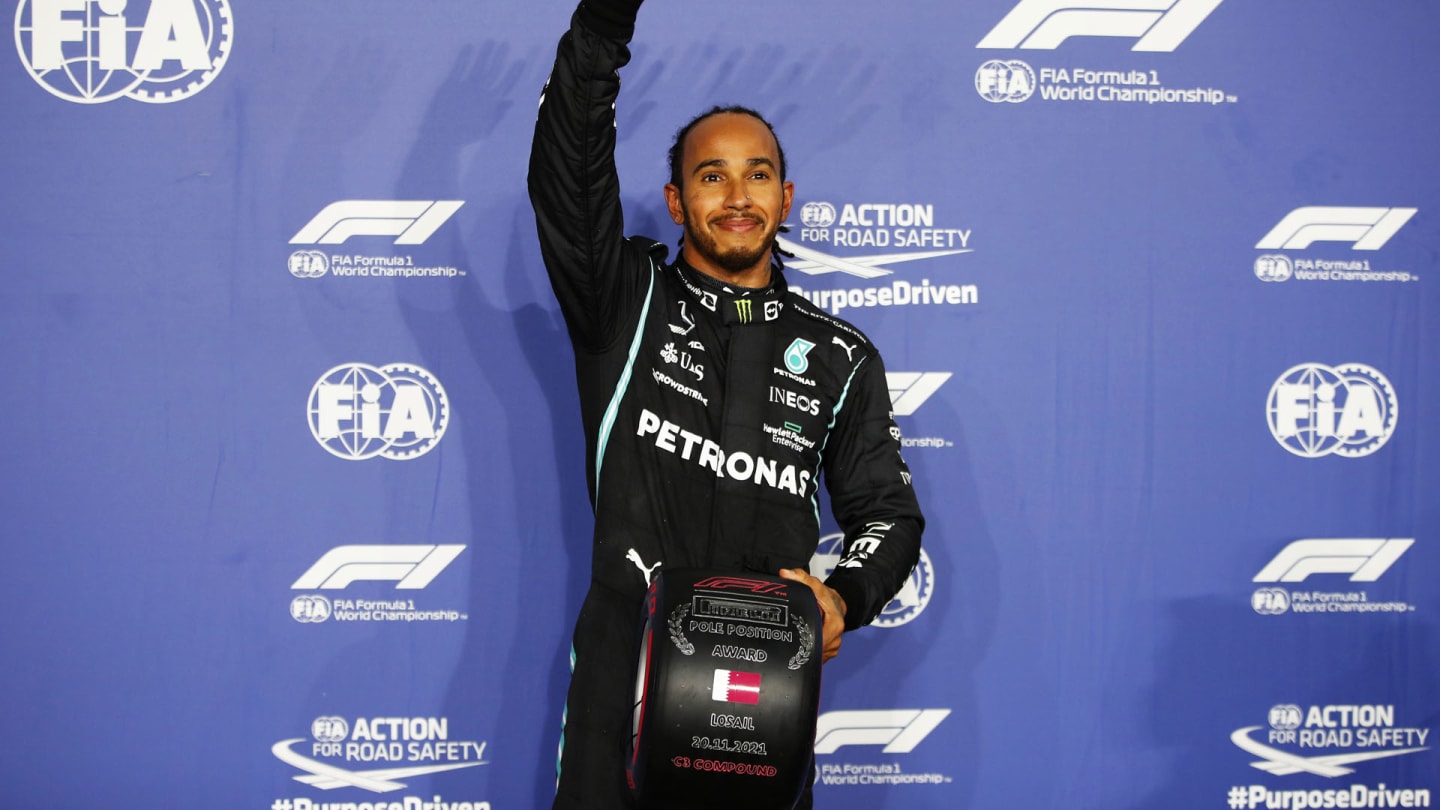LOSAIL INTERNATIONAL CIRCUIT, QATAR - NOVEMBER 20: Sir Lewis Hamilton, Mercedes, with his Pirelli