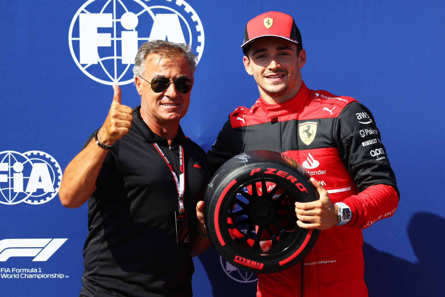 LE CASTELLET, FRANCE - JULY 23: Pole position qualifier Charles Leclerc of Monaco and Ferrari is
