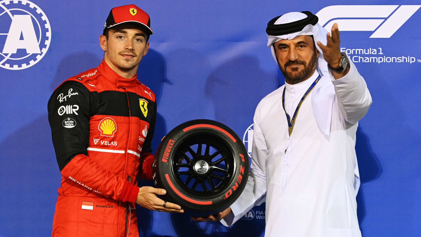 BAHRAIN INTERNATIONAL CIRCUIT, BAHRAIN - MARCH 19: Charles Leclerc, Ferrari, is presented with the