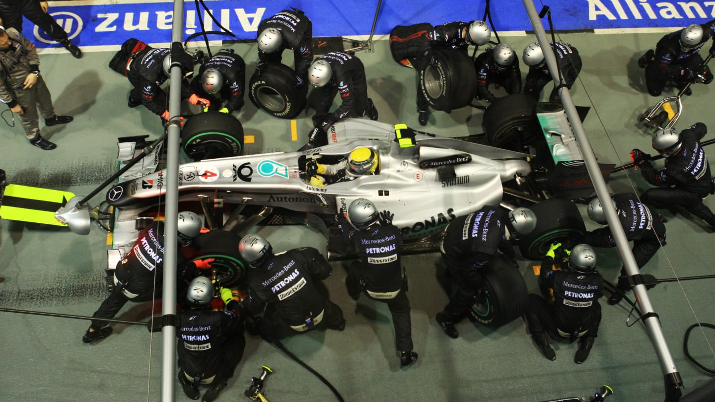 Top teams, like Mercedes, were able to slash pit stop times rapidly in 2010 - the first season without refuelling since 1993. © Sutton Motorsport Images
