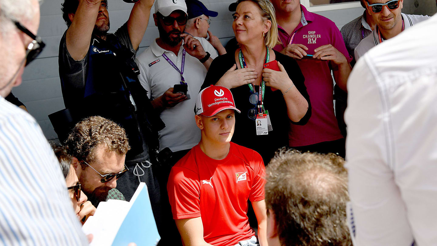 Germany's Formula 2 driver Mick Schumacher answers the press ahead of the Formula One Bahrain Grand