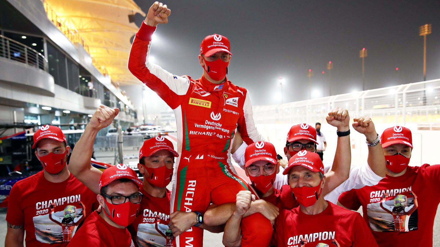 BAHRAIN, BAHRAIN - DECEMBER 06: 2020 F2 Champion Mick Schumacher of Germany and Prema Racing