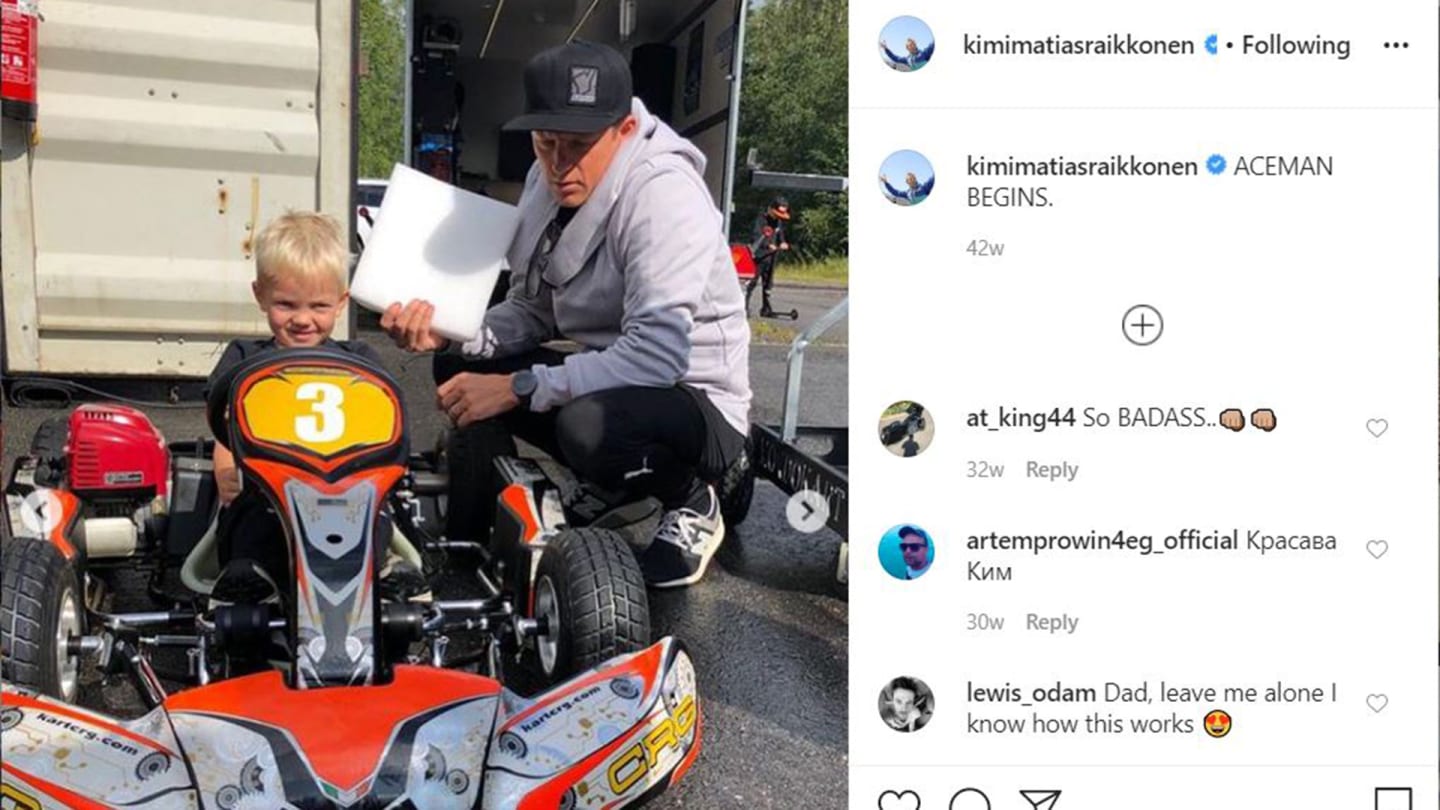 Kimi Raikkonen with son Robin (grab from Kimi's