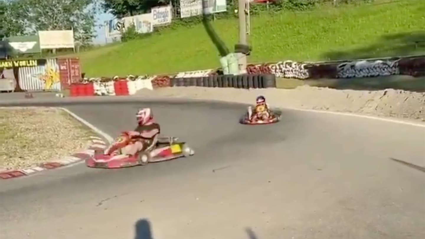 Kimi Raikkonen karting with son Robin (Grab from twitter