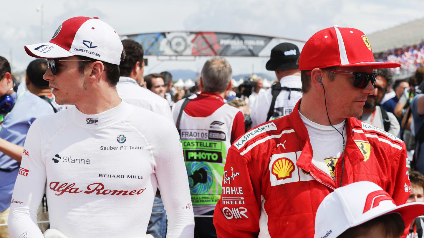 CIRCUIT PAUL RICARD, FRANCE - JUNE 24: Charles Leclerc, Sauber, and Kimi Raikkonen, Ferrari during