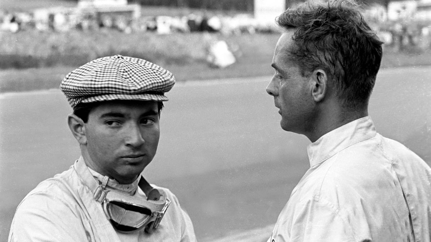 Ricardo Rodriguez (MEX) left, and Phil Hill (USA) FerrariBelgian GP, Spa 17  June 1962. (Photo by Sutton Motorsport Images)