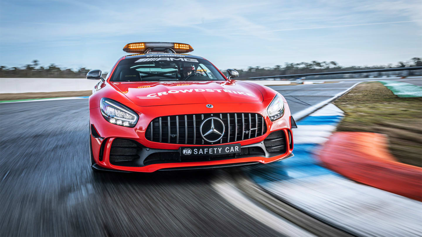 The new red Mercedes AMG GT R Safety Car