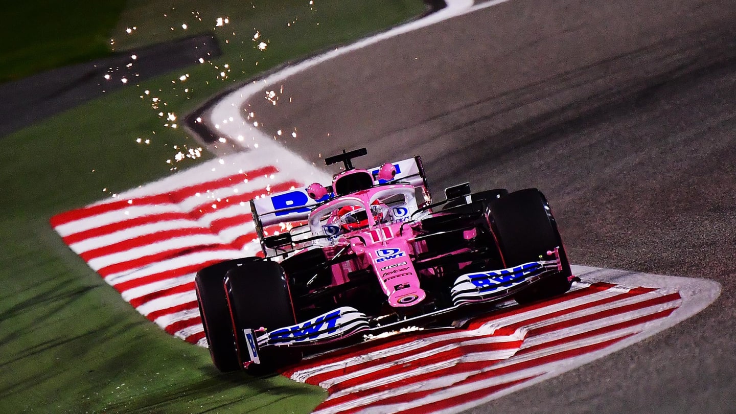 BAHRAIN, BAHRAIN - DECEMBER 04: Sergio Perez of Mexico driving the (11) Racing Point RP20 Mercedes