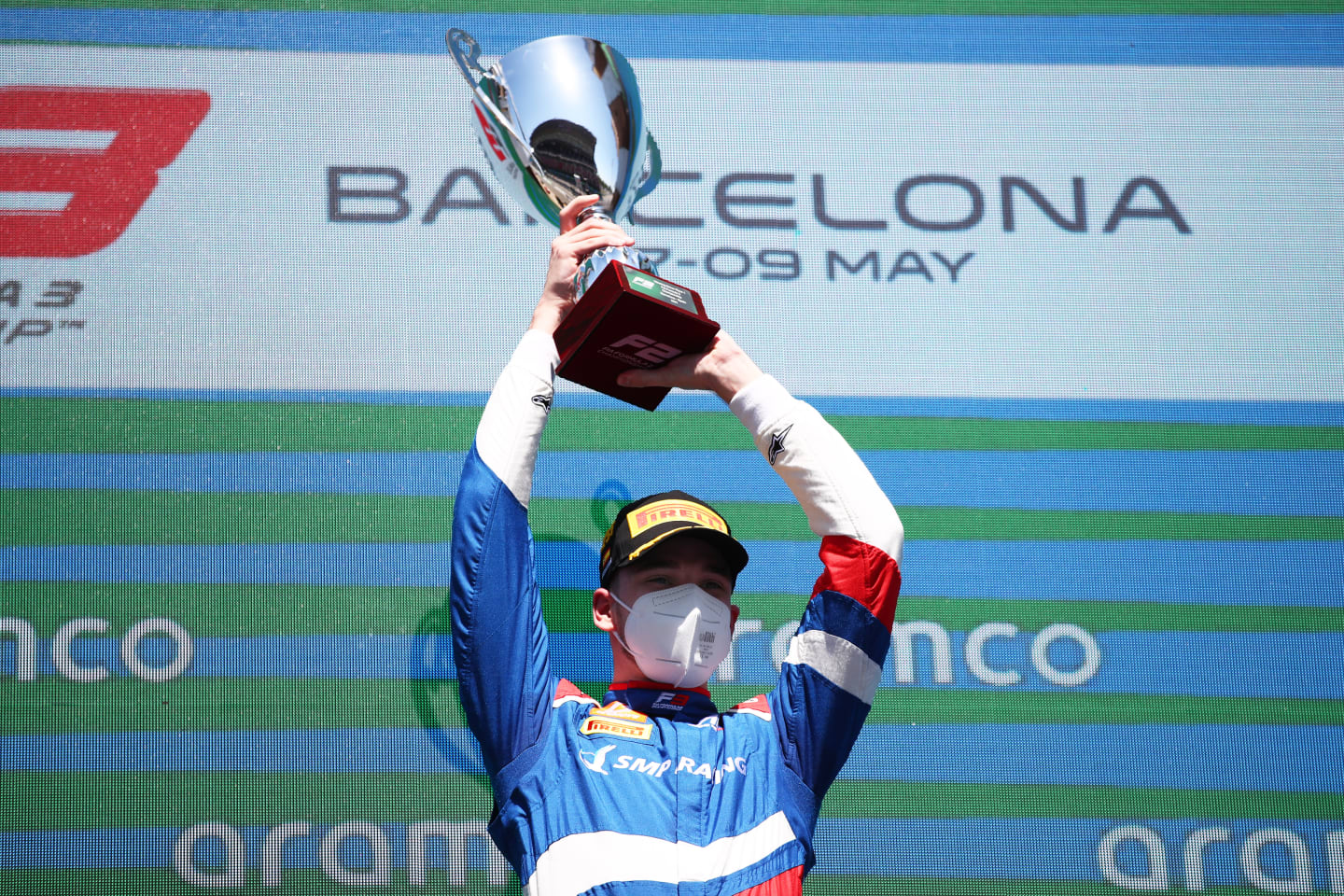 BARCELONA, SPAIN - MAY 08: Race winner Aleksandr Smolyar of Russia and ART Grand Prix  celebrates