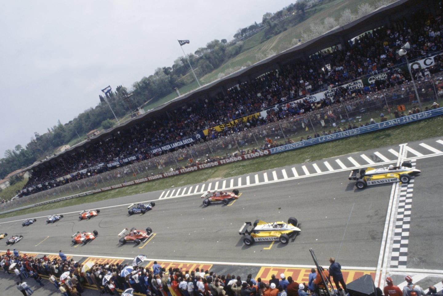 1982 San Marino Grand Prix.
Imola, Italy. 23-25 April 1982.
Rene Arnoux leads Alain Prost (both