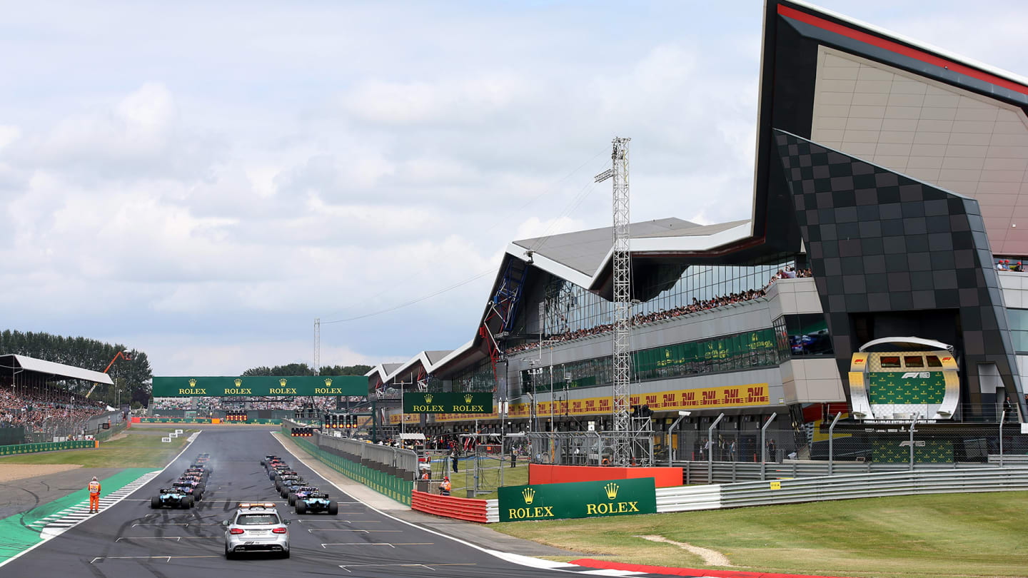 NORTHAMPTON, ENGLAND - JULY 14: The cars line up on the grid at the staduring the F1 Grand Prix of