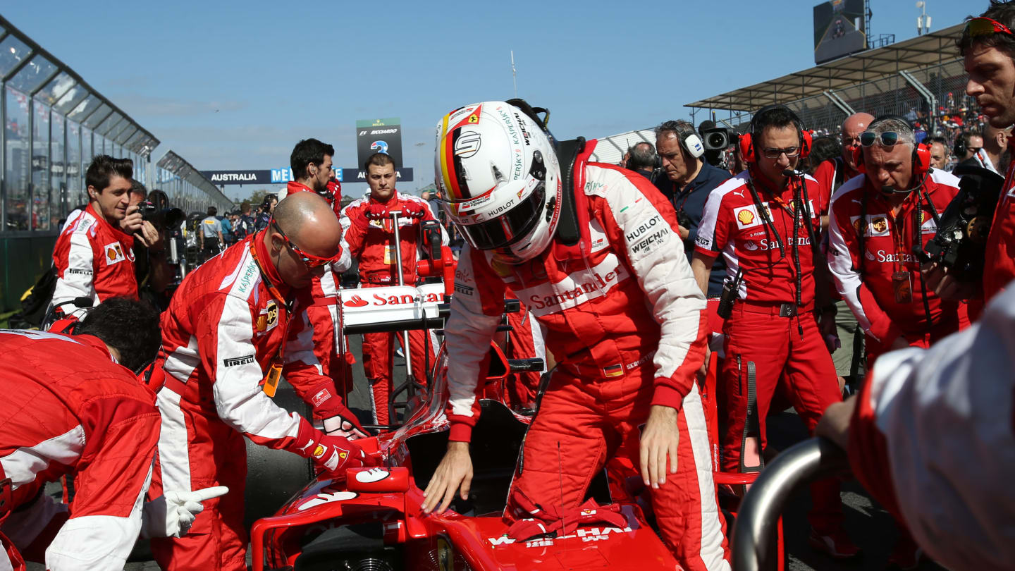 Sebastian Vettel (GER) Ferrari SF15-T on the grid at Formula One World Championship, Rd1,