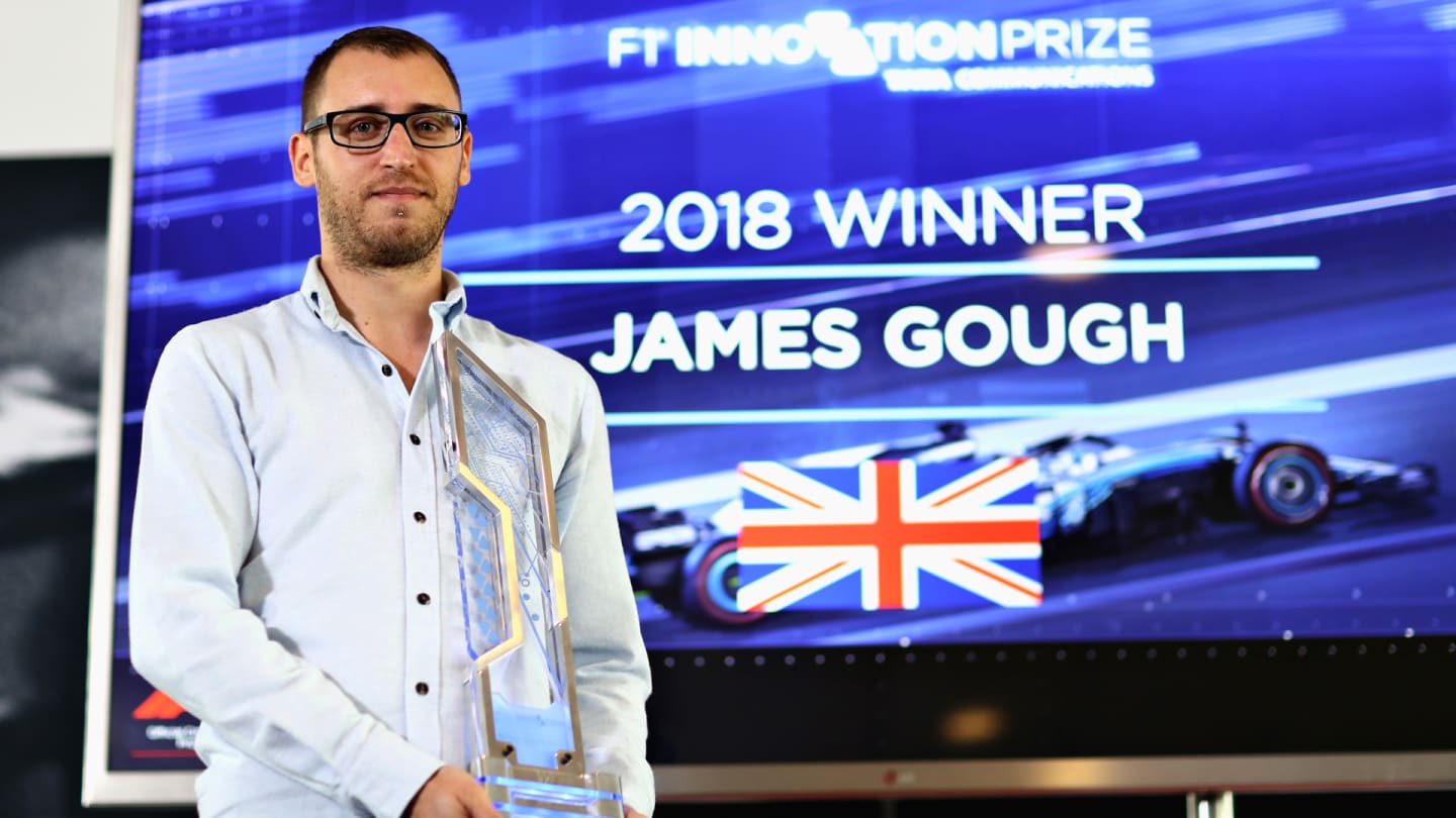 AUSTIN, TX - OCTOBER 18:  James Gough is presented with his trophy during the TATA Communications