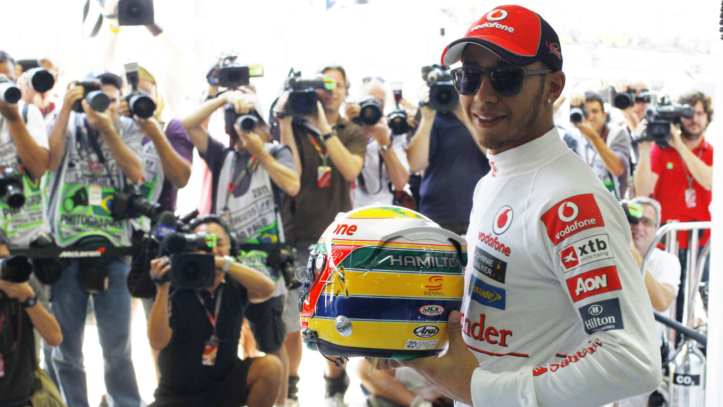 The tribute… Lewis Hamilton showed off an Ayrton Senna-themed helmet to the press at the 2011 Brazilian Grand Prix, explaining that the three-time champion was "one of the most significant people in my life growing up". Hamilton repeated the tribute at the 2016 Brazilian Grand Prix.